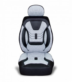 Set huse scaune auto universale seria KETEN, material textil gri si piele ecologica neagra, fata-spate, compatibil airbag - Img 5