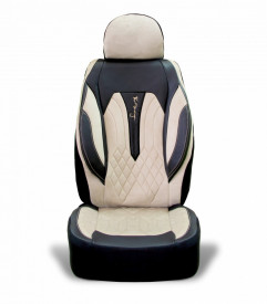 Set huse scaune auto universale seria SIDNEY, material textil crem si piele ecologica neagra, fata-spate, compatibil airbag - Img 6