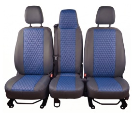 Set huse scaune autoutilitara 2+1 pentru fata culoare negru cu albastru, piele ecologica compatibil cu Opel Vivaro 2014-2019 VAN - Img 2