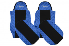 Set huse scaune camion compatibil cu DAF XF95 XF105 CF LF 1997-2013, Negru cu albastru, piele ecologica cu velur