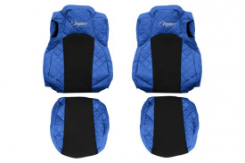 Set huse scaune camion compatibil cu Mercedes MP4/MP5 , Negru cu albastru, piele ecologica cu velur - Img 1