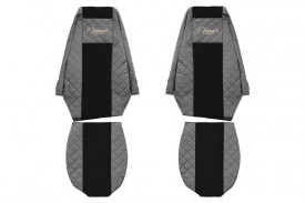 Set huse scaune camion compatibil cu RENAULT MAGNUM MILLENIUM 2002-2007, Negru cu gri, piele ecologica cu velur