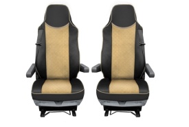 Set huse scaune camion compatibile cu MAN TGX 2007-2021, piele ecologica negru cu crem - Img 1