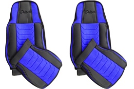 Set huse scaune camion compatibile DAF XF euro 5 1997-2012 negru cu albastru, piele ecologica cu catifea