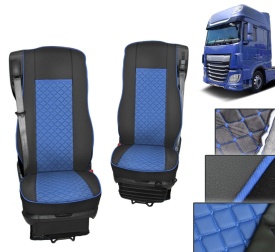 Set huse scaune camion compatibile DAF XF euro 6 2012->, piele ecologica, negru cu albastru - Img 3