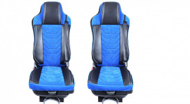 Set huse scaune camion compatibile IVECO STRALIS 2002-2019, piele ecologica cu catifea, negru cu albastru