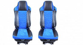 Set huse scaune camion compatibile MAN TGX EURO 6 2007-> piele ecologica cu catifea, negru cu albastru - Img 1