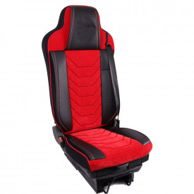 Set huse scaune camion compatibile MAN TGX II 2021-> piele ecologica cu catifea, negru cu rosu - Img 5