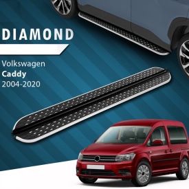Set praguri trepte laterale cu suporti compatibil VW Caddy 2003-2020, Caroserie Lunga, Diamond Krom Design - Img 9