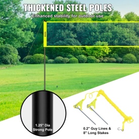 Set profesional de volei cu fileu, pentru exterior, 81 cm x 91 cm, stalpi din otel cu inaltime reglabila, cu minge de volei din PVC, pompa, geanta de transport, plasa de volei rezistenta pentru curte, plaja, gazon - Img 3