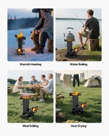 Soba tip racheta pentru camping, portabila, pe lemne cu geanta de transport pentru drumetii, otel carbon, pentru gatit in aer liber, curte, drumetii, culoare negru - Img 6