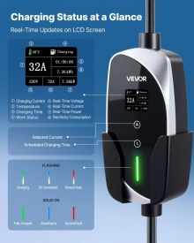 Statie incarcare mobila, Wallbox mobil, 7,4 kW 32A, incarcator portabil EV tip 2, incarcator auto monofazat pentru vehicule electrice cu cablu de incarcare de 6 m, priza CEE, ecran LCD, statie de incarcare EV reglabila, cutie de control IP66 - Img 3