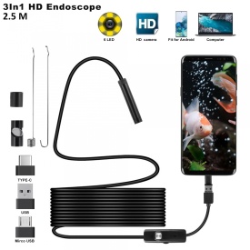Camera Endoscop pentru telefon laptop si computer cu sistem de operare Android cu cablu 2.5 m - Img 1