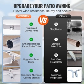 Copertina retractabila manuala, 400x240 cm, pentru terasa exterioara, parasolar retractabil, adapost pentru usa si fereastra din poliester rezistent la apa, cu maner manivela pentru curte, balcon - Img 2