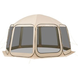 Cort evenimente gradina, 4500 x 4250 x 2450 mm, cort pliabil pentru 12-15 persoane, acoperit portabil cu baldachin, geanta de transport, plasa laterala, tarusi de sol, pentru gradina, terasa, activităti in aer liber, culoare bej - Img 10