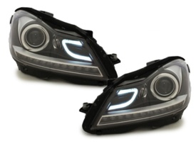 Faruri LED DRL compatibil cu Mercedes C-Class W204 S204 C204 Facelift (2011-2014) Negru - Img 5