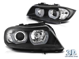 Faruri Xenon U-Led 3D Dual Halo Rims compatibil cu BMW Seria 3 E90 E91 2005-2008 Fundal Negru - Img 4