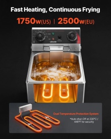 Friteuza electrica comerciala, capacitate ulei 6,8 L, friteuza de blat din otel inoxidabil de 2500 W cu cos si capac, control al temperaturii, supapa de scurgere a uleiului pentru restaurant si nu numai - Img 4