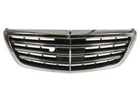 Grila centrala compatibila cu MERCEDES W222 2013-2017 AMG STYLING, cu atașament pentru aparat de fotografiat; cu atașament pentru camera de noapte, crom/negru lucios