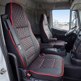 Husa scaun camion compatibila cu DAF, Piele ecologica negru si cusatura rosie