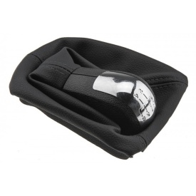 Nuca schimbator de viteze cu rama si manson piele ecologica compatibil Skoda Octavia II 2004-2013, 5 trepte, culoare negru cu crom - Img 3