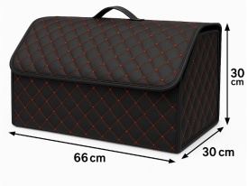 Organizator de portbagaj din piele ecologica, cutie de depositare pliabila cu cusatura rosie, dimensiuni 66x30x30 cm - Img 4