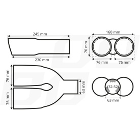 Ornament toba inox dublu, negru mat, diametru iesire 101 mm, diametru intrare 63 mm, lungime 200 mm - Img 4