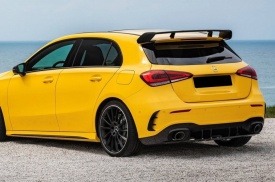Ornamente Bara Spate Flapsuri compatibil MERCEDES A Class W177 2018-> A35 Design Negru Lucios - Img 3
