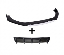 Pachet exterior Prelungire bara fata Megane Design, negru lucios cu buza alba, 4 piese, lungime 180 cm si Difuzor auto de bara universal culoare Negru Lucios