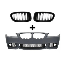 Pachet tuning Bara Fata compatibil cu BMW seria 5 F10 2011-2014 M-Technik Design fara proiectoare si Grile Centrale compatibil cu BMW F10 seria 5 Limuzina F11 seria 5 Touring 2010-2017 Negru Lucios M Design