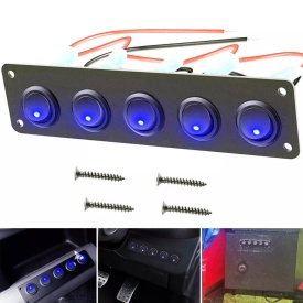 Panou incastrabil cu 5 butoane auto, cu LED Albastru, ON-OFF, universal, 12V - Img 5