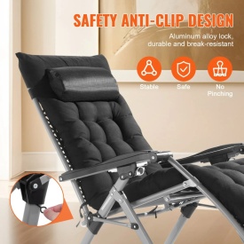 Scaun pliabil Zero Gravity 26 inch pentru camping, plaja, pescuit sau gradina, pentru interior sau exterior, culoare negru, sarcina 200 Kg - Img 5