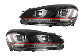 Set Faruri LED compatibil cu VW Golf 6 VI 2008-2013 Red Design Golf 7 3D U Design Semnal LED Dinamic - Img 1
