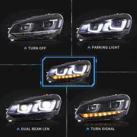 Set Faruri LED compatibil cu VW Golf 6 VI 2008-2013 Red Design Golf 7 3D U Design Semnal LED Dinamic - Img 4