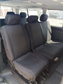 Set huse auto pentru scaune compatibile cu OPEL VIVARO 2001-2014 8+1 locuri, material jacquard negru cu gri - Img 2