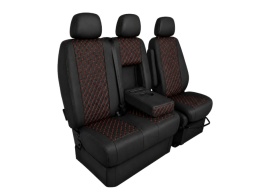 Set huse auto pentru scaune compatibile Mercedes Sprinter 2006-2017 2+1 locuri, material piele ecologica, culoare negru cu cusatura rosie 6 piese - Img 4