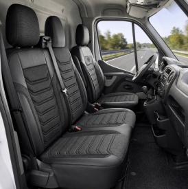 Set huse auto pentru scaune de lux Panda compatibile Mercedes Sprinter W907 2018-> 3 locuri, piele ecologica si textil