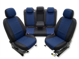 Set huse auto pentru scaune pentru VW Passat B8 2015-2019, material textil negru cu albastru, Lichidare Stoc