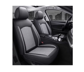 Set huse auto scaune universale de lux din piele cu textil, neagra cu gri pentru scaunele fata si spate - Img 4
