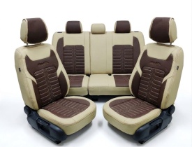 Set huse piele ecologica pentru scaune, crem cu maro, universale, fata-spate, Milano Design