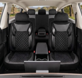 Set huse scaune auto compatibil FORD FOCUS II 2004-2011, fata-spate, Piele ecologica cu velur, Negru