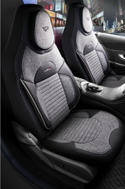 Set huse scaune auto compatibil Renault Fluence 2009-2016, fata-spate, piele ecologica cu textil, cu tetiera integrata, negru cu gri - Img 3