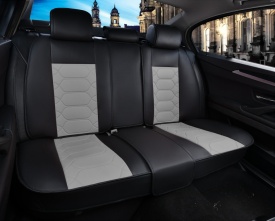 Set huse scaune auto compatibil VW Amarok 2010-2022, scaune standard, fata-spate, Piele ecologica, Negru cu gri - Img 3