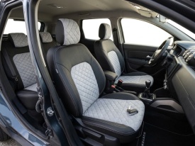 Set huse scaune auto, dedicate Dacia Duster II 2018-2023, piele ecologica cu imitatie de alcantara, negru cu gri, Lichidare stoc! - Img 2