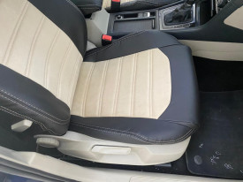 Set huse scaune auto, dedicate VW Tiguan II 2016->, piele ecologica cu textil, negru cu crem - Img 2