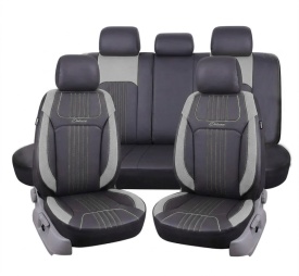 Set huse scaune auto piele ecologica negru cu gri, universale, fata-spate - Img 2