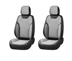 Set huse scaune auto premium universale, fata-spate, piele ecologica si material textil, culoare negru cu gri - Img 2