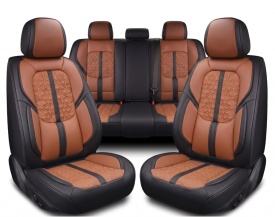 Set huse scaune auto premium universale, fata-spate, piele ecologica, culoare negru cu maro