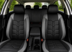 Set huse scaune auto universale de lux, fata-spate, piele ecologica, culoare negru cu gri