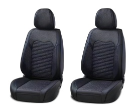 Set Huse Scaune Auto, Universale, Lux, Piele Ecologica si Textil, Culoare Negru